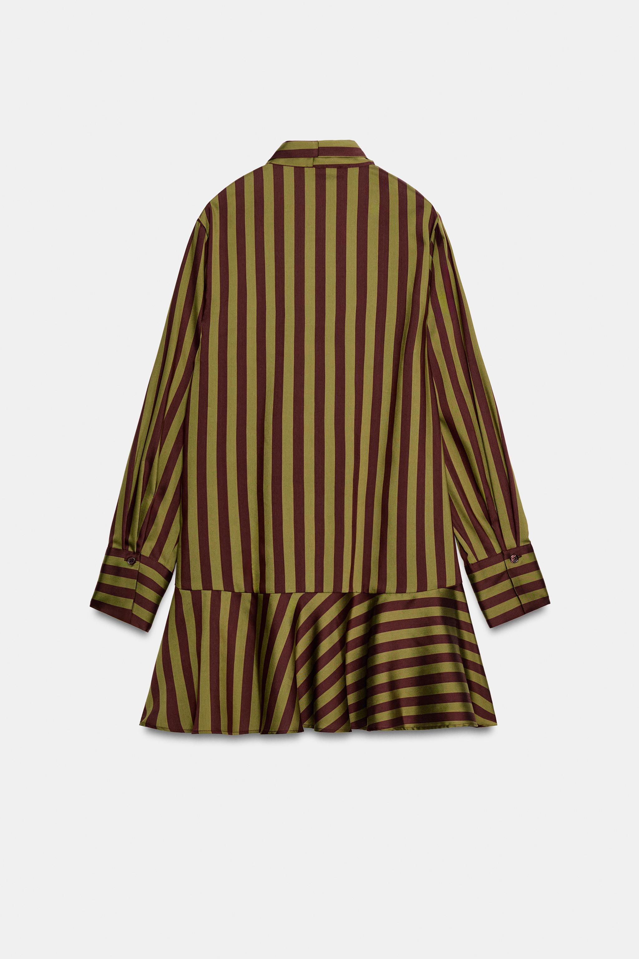 STRIPED TIE-NECK DRESS